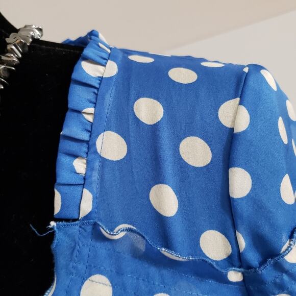 Polka Dot Blue Pintuck Semi Sheer Blouse Size Small by Outback Red - Picture 6 of 11